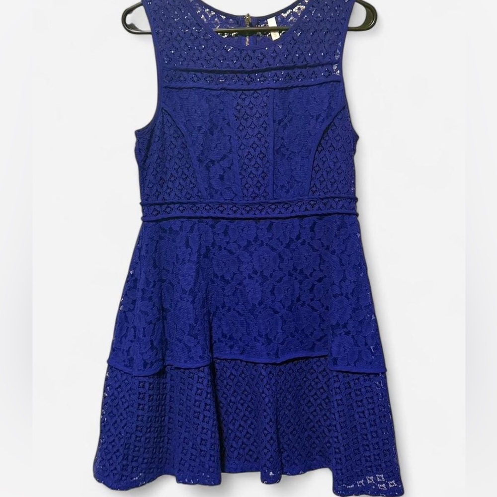 Xhilaration Royal Blue Lace Fit & Flare Mini Dress Size L